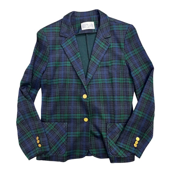 Cape Cod Match Mates Jackets & Blazers - Cape Cod Match Mates Womens Plaid Blazer Jacket Gold Buttons Blue Green Size M